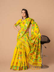 Karvaah Blissful Yellow Cotton Jamdani Saree